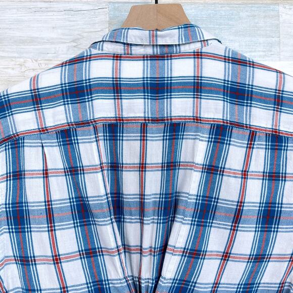 Horny Toad & Co Flannel Button Down Tunic Shirt Blue White Plaid Womens Small - Picture 4 of 7